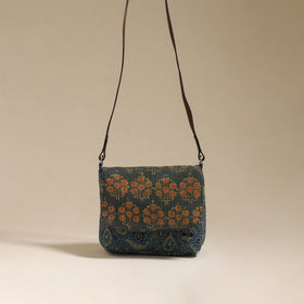 Handcrafted quilted ajrakh block printed fabric sling bag