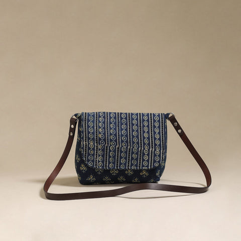 Handcrafted quilted ajrakh block printed fabric sling bag