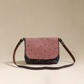 Handcrafted quilted ajrakh block printed fabric sling bag