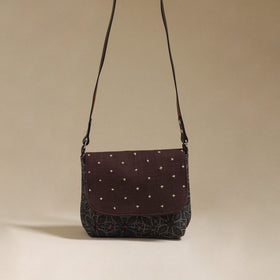 Handcrafted quilted ajrakh block printed fabric sling bag