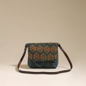Handcrafted quilted ajrakh block printed fabric sling bag