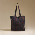 Handcrafted quilted ajrakh block printed fabric tote bag