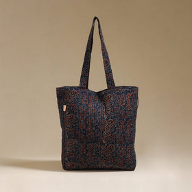 Handcrafted quilted ajrakh block printed fabric tote bag