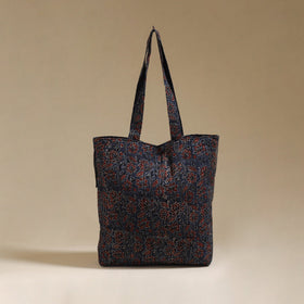 Handcrafted quilted ajrakh block printed fabric tote bag