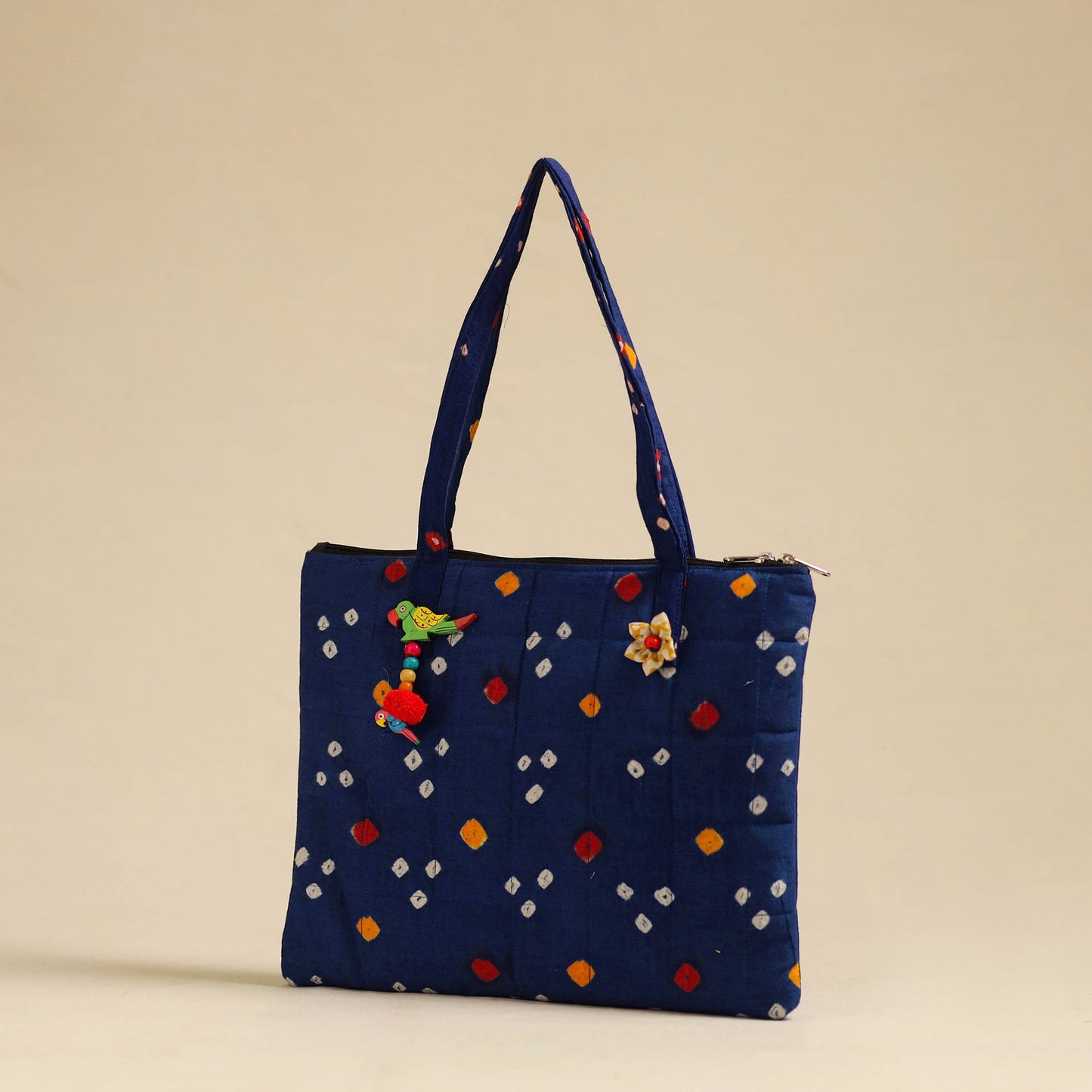 Blue Handcrafted Quilted Cotton Hand Bag