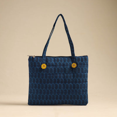  Blue Handcrafted Quilted Cotton Hand Bag