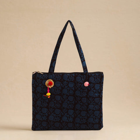  Blue Handcrafted Quilted Cotton Hand Bag