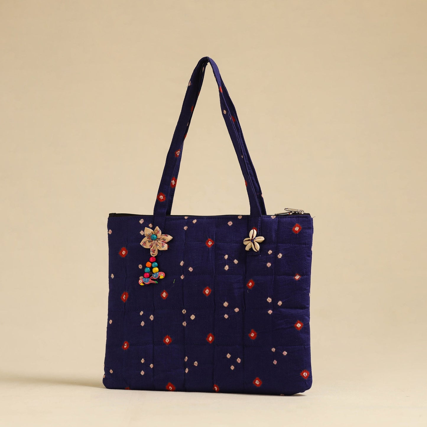 Blue Handcrafted Quilted Cotton Hand Bag