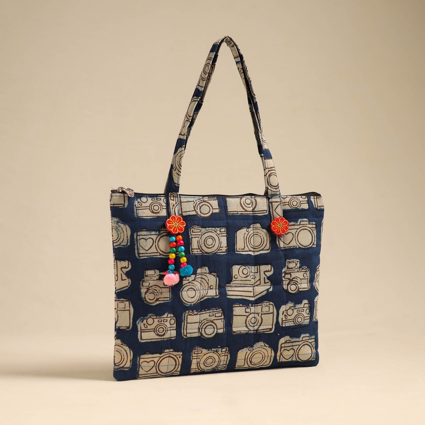  Blue Handcrafted Quilted Cotton Hand Bag