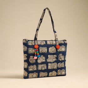  Blue Handcrafted Quilted Cotton Hand Bag