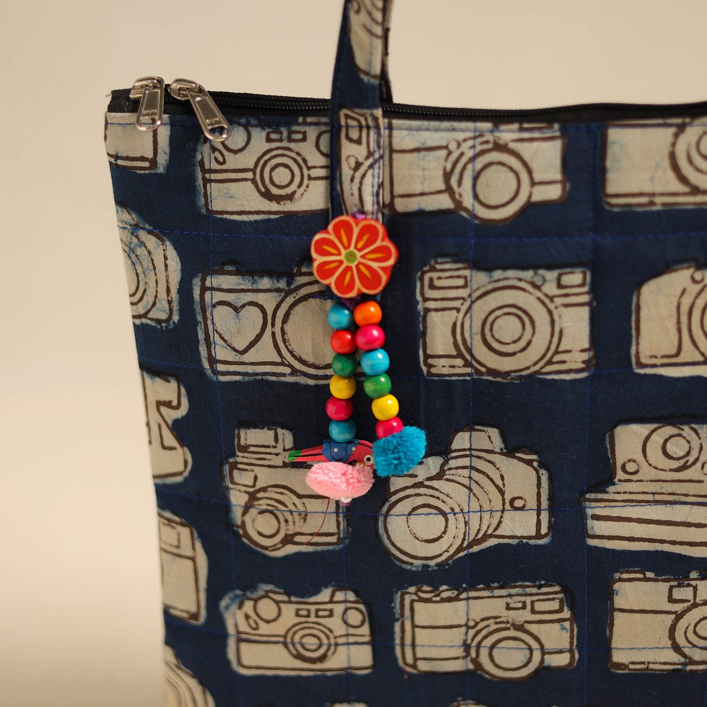  Blue Handcrafted Quilted Cotton Hand Bag