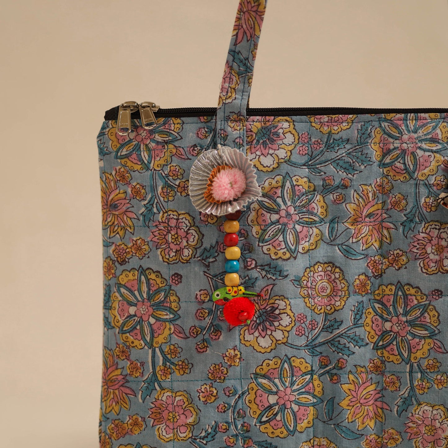 Blue Handcrafted Quilted Cotton Hand Bag