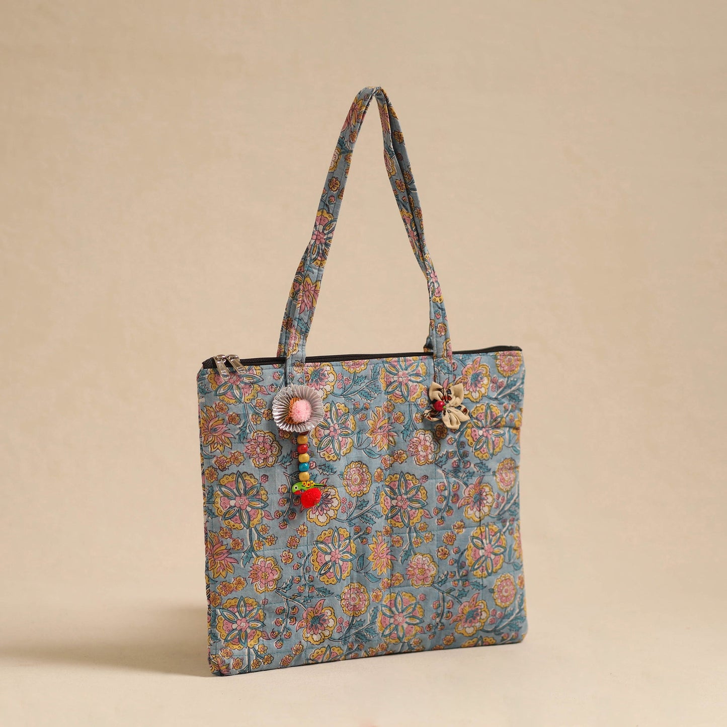 Blue Handcrafted Quilted Cotton Hand Bag