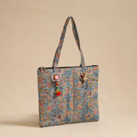 Blue Handcrafted Quilted Cotton Hand Bag