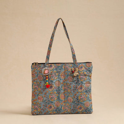 Blue Handcrafted Quilted Cotton Hand Bag
