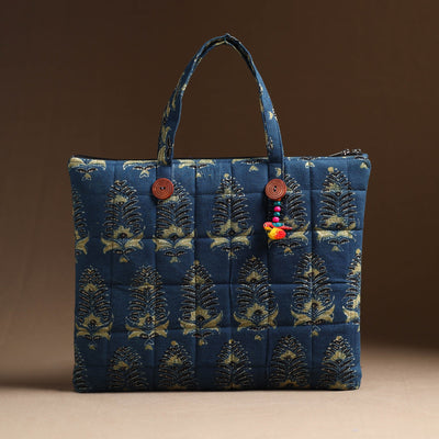 Blue Handcrafted Quilted Cotton Hand Bag 09