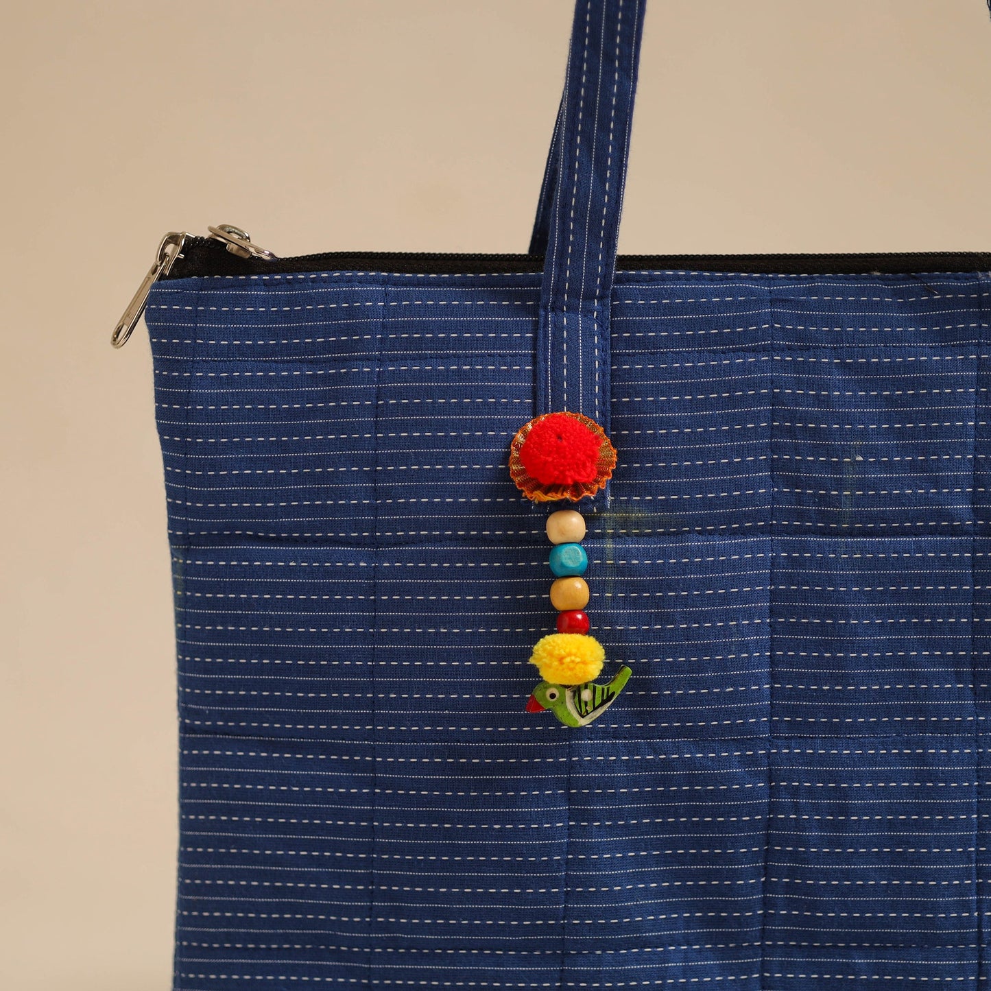 Blue Handcrafted Quilted Cotton Hand Bag