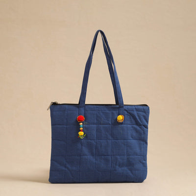 Blue Handcrafted Quilted Cotton Hand Bag
