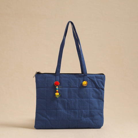 Blue Handcrafted Quilted Cotton Hand Bag