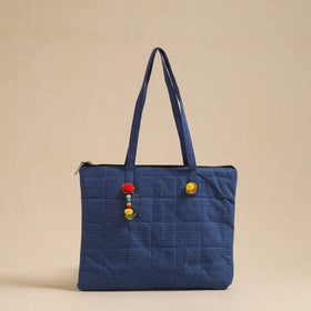Blue Handcrafted Quilted Cotton Hand Bag