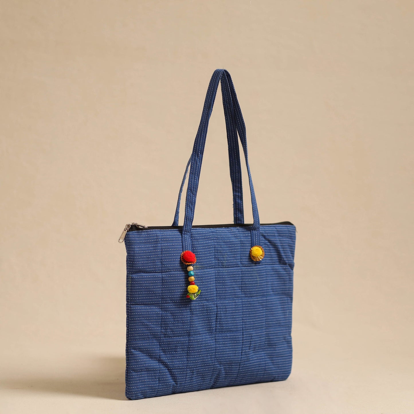 Blue Handcrafted Quilted Cotton Hand Bag