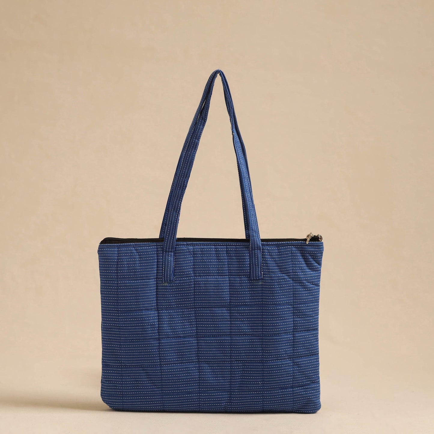 Blue Handcrafted Quilted Cotton Hand Bag