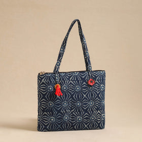  Blue Handcrafted Quilted Cotton Hand Bag