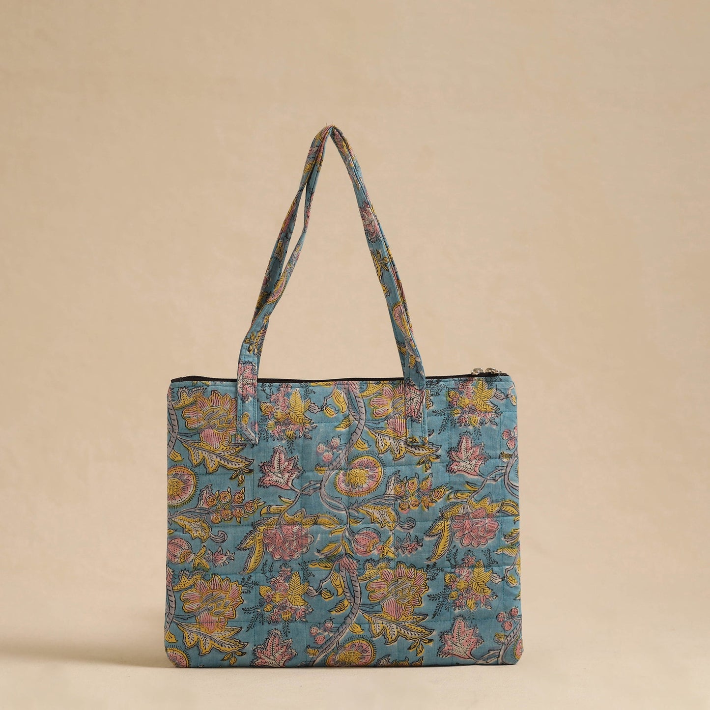 Blue Handcrafted Quilted Cotton Hand Bag