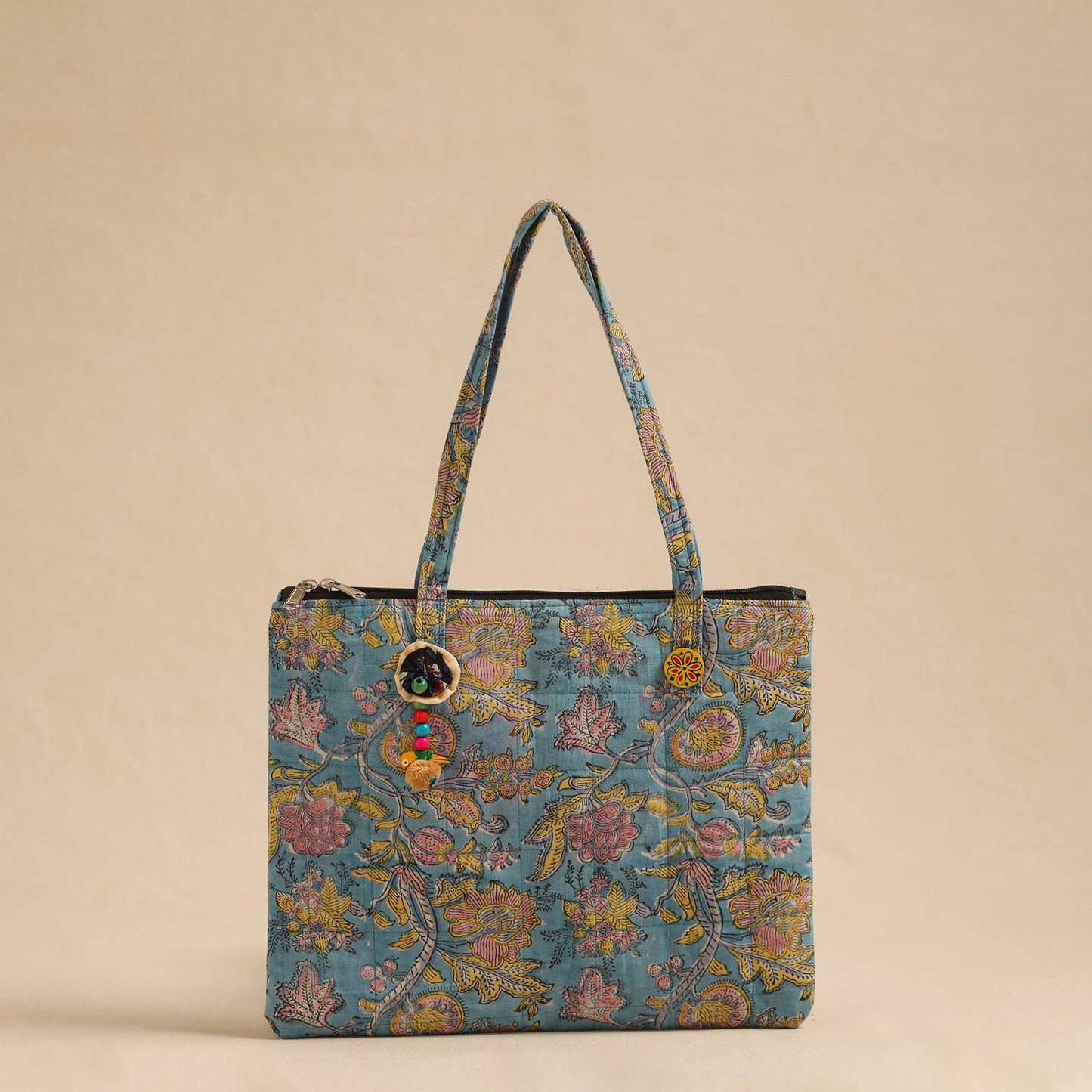 Blue Handcrafted Quilted Cotton Hand Bag