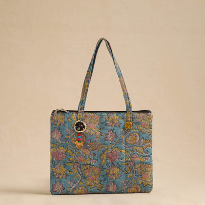 Blue Handcrafted Quilted Cotton Hand Bag