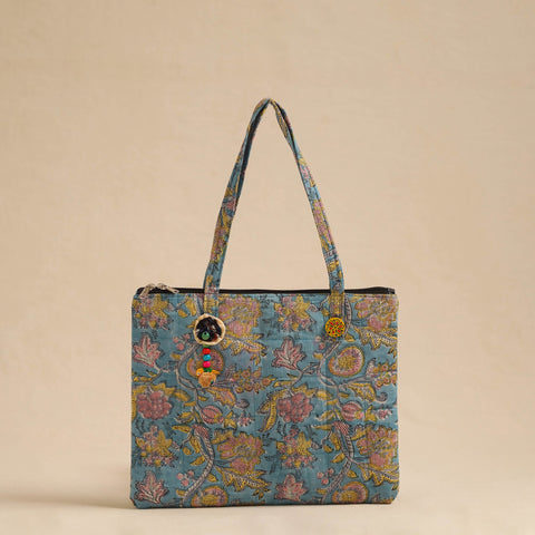 Blue Handcrafted Quilted Cotton Hand Bag