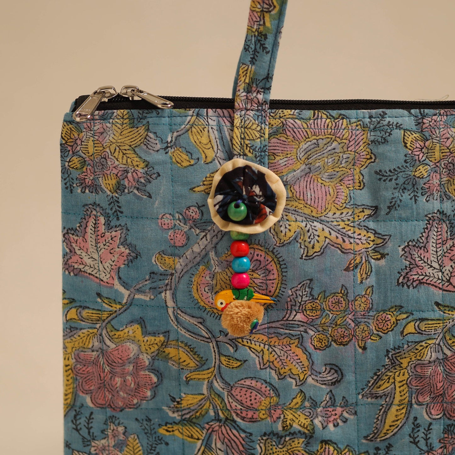 Blue Handcrafted Quilted Cotton Hand Bag