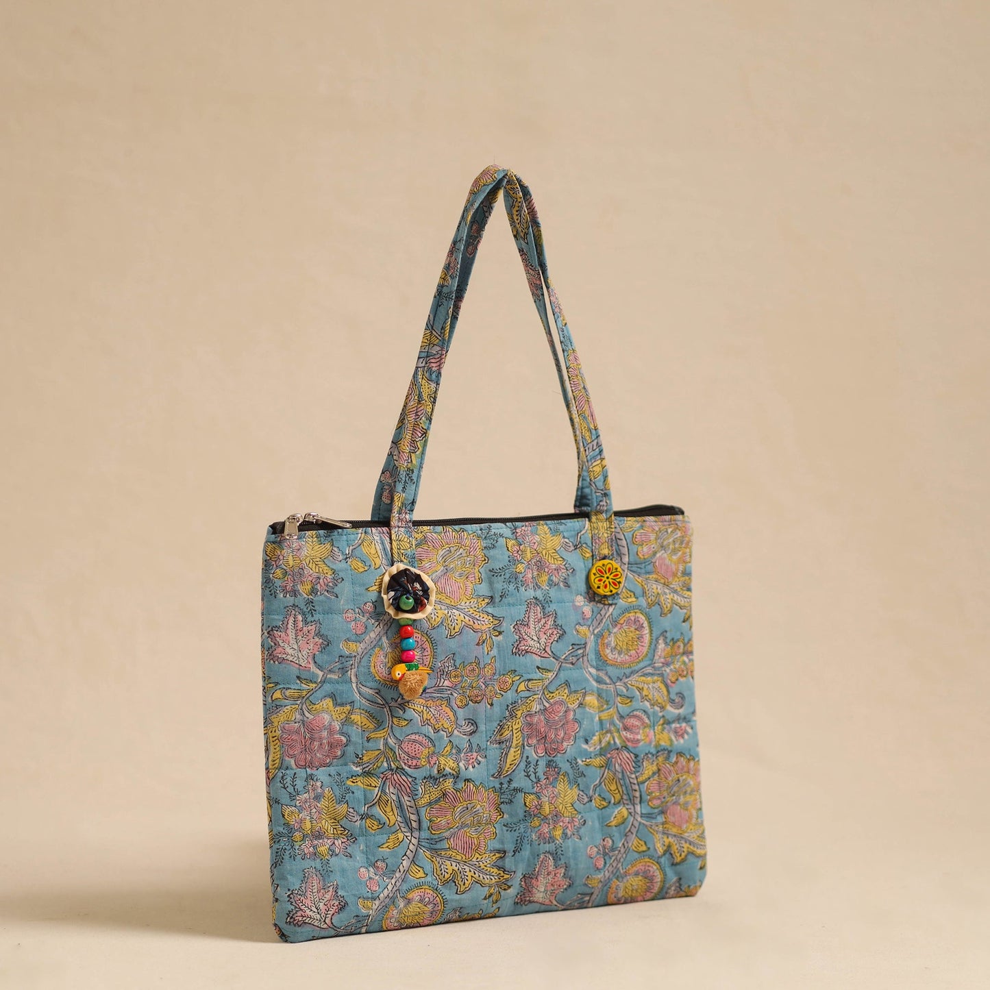 Blue Handcrafted Quilted Cotton Hand Bag
