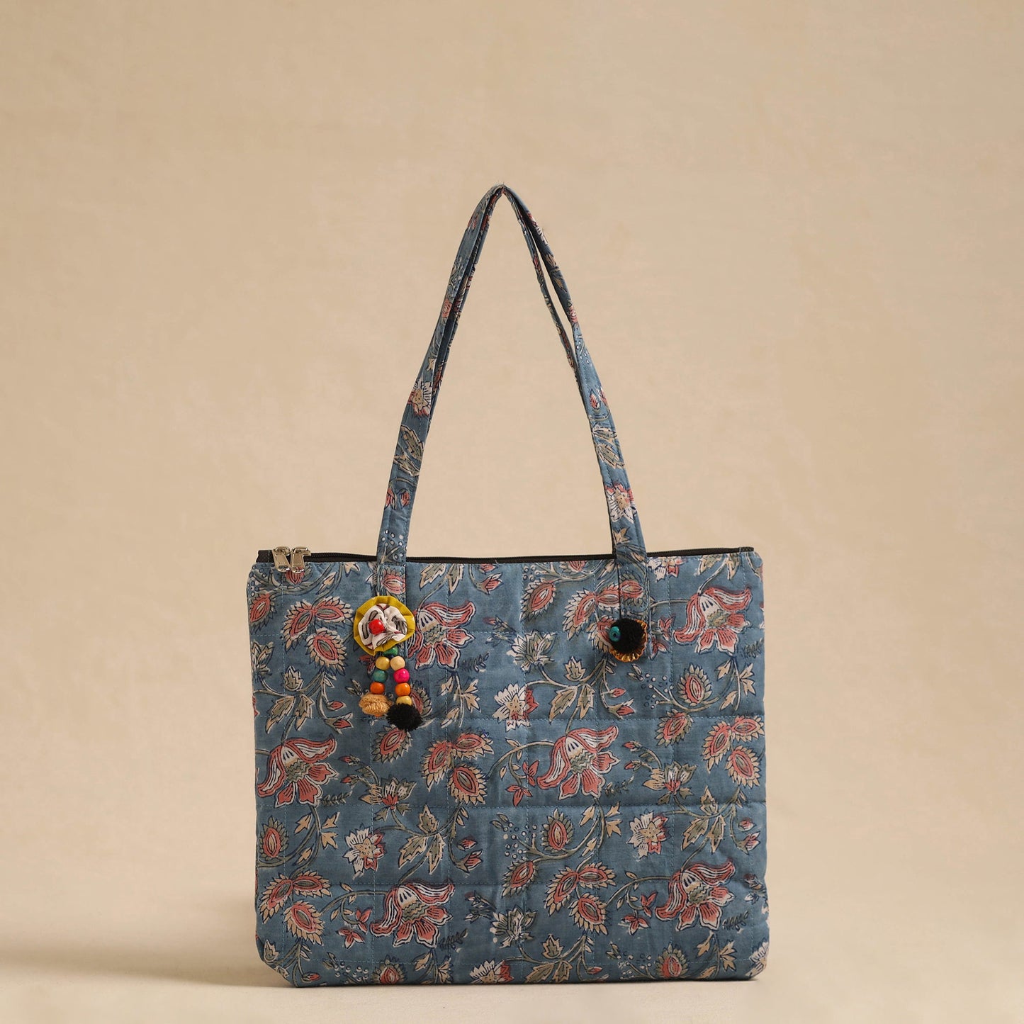 Blue Handcrafted Quilted Cotton Hand Bag