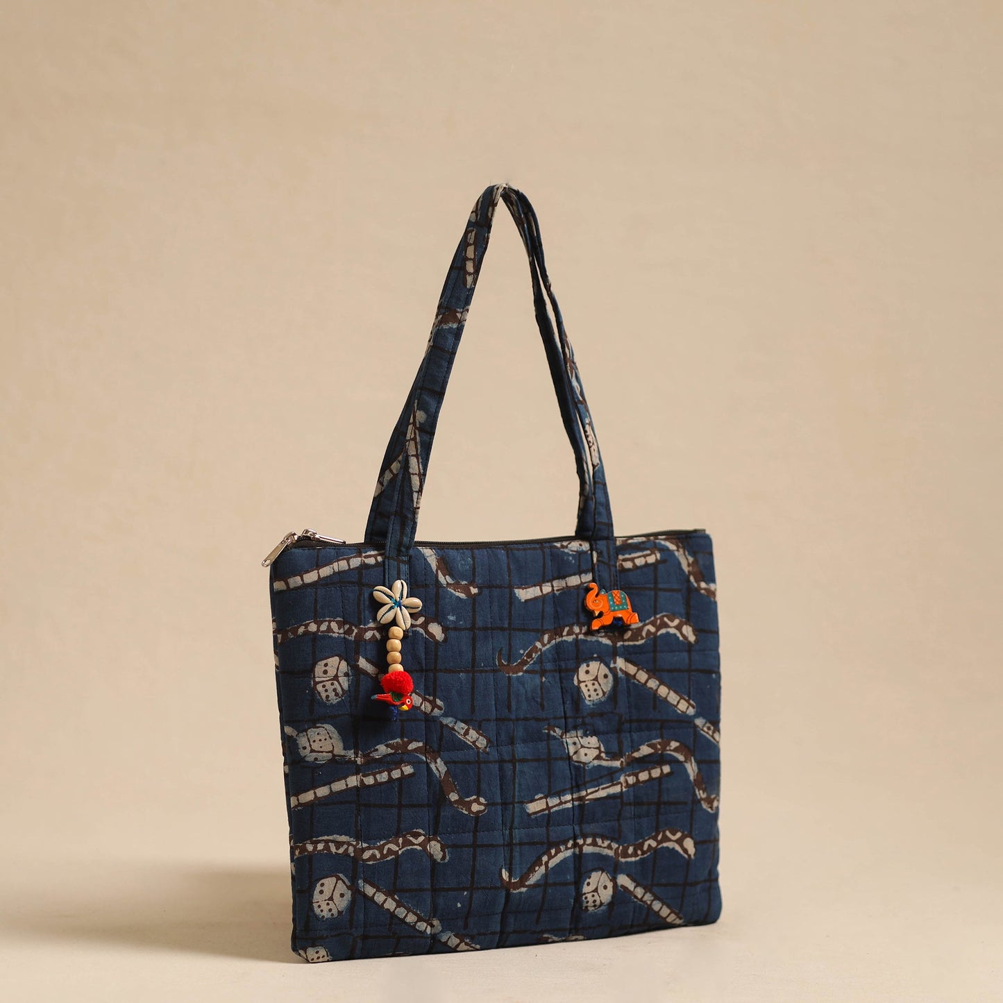 Blue Handcrafted Quilted Cotton Hand Bag