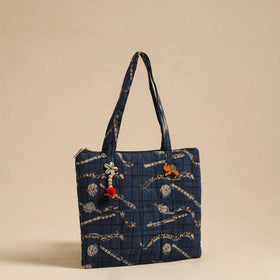 Blue Handcrafted Quilted Cotton Hand Bag