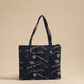 Blue Handcrafted Quilted Cotton Hand Bag