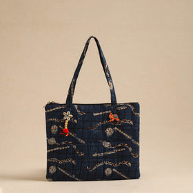 Blue Handcrafted Quilted Cotton Hand Bag