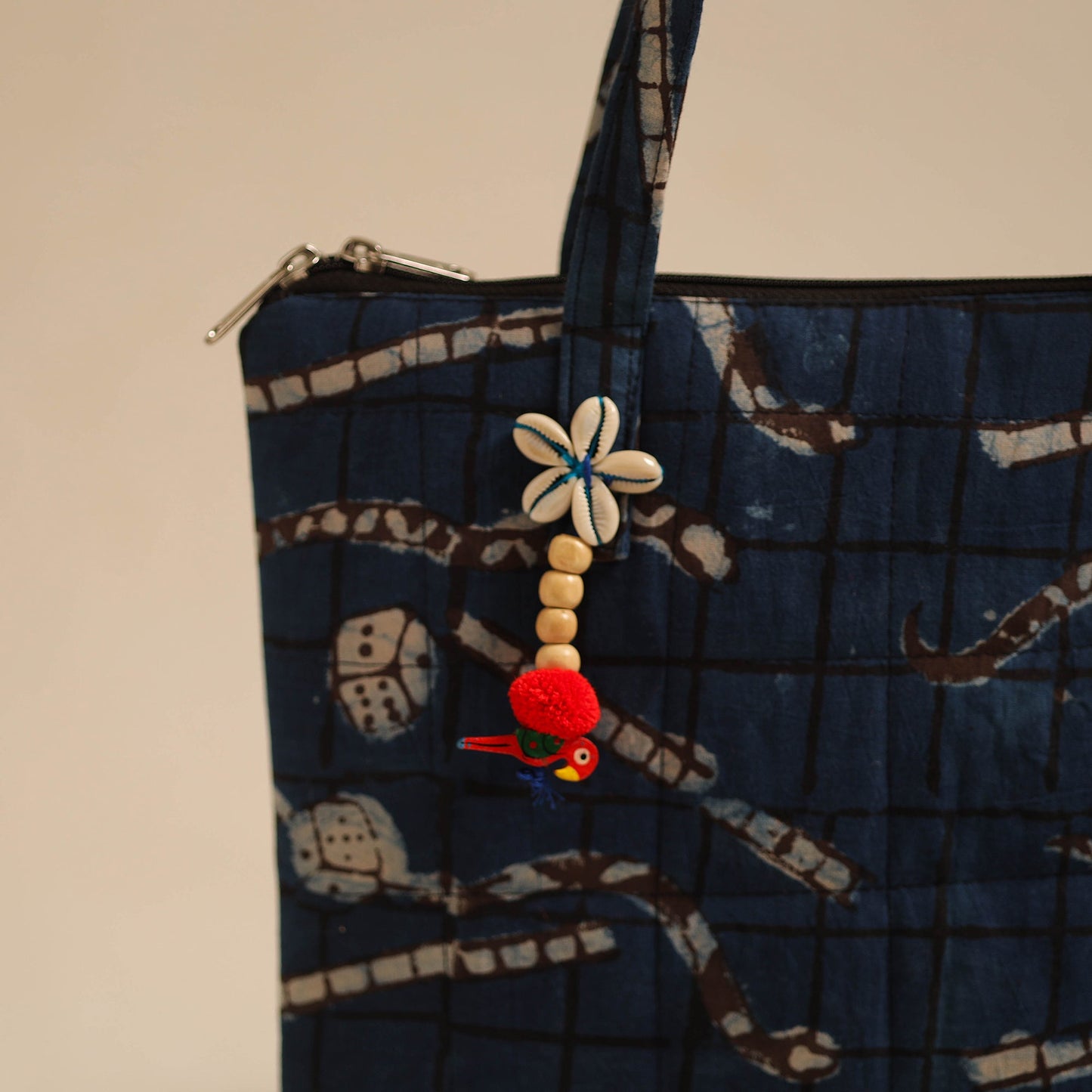 Blue Handcrafted Quilted Cotton Hand Bag