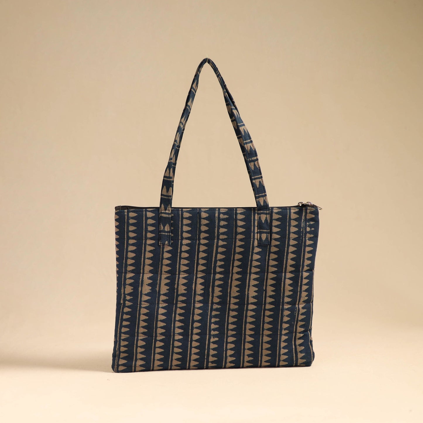 Blue Handcrafted Quilted Cotton Handbag