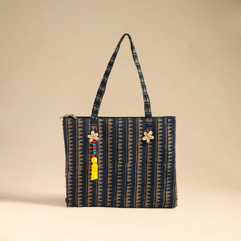 Blue Handcrafted Quilted Cotton Handbag