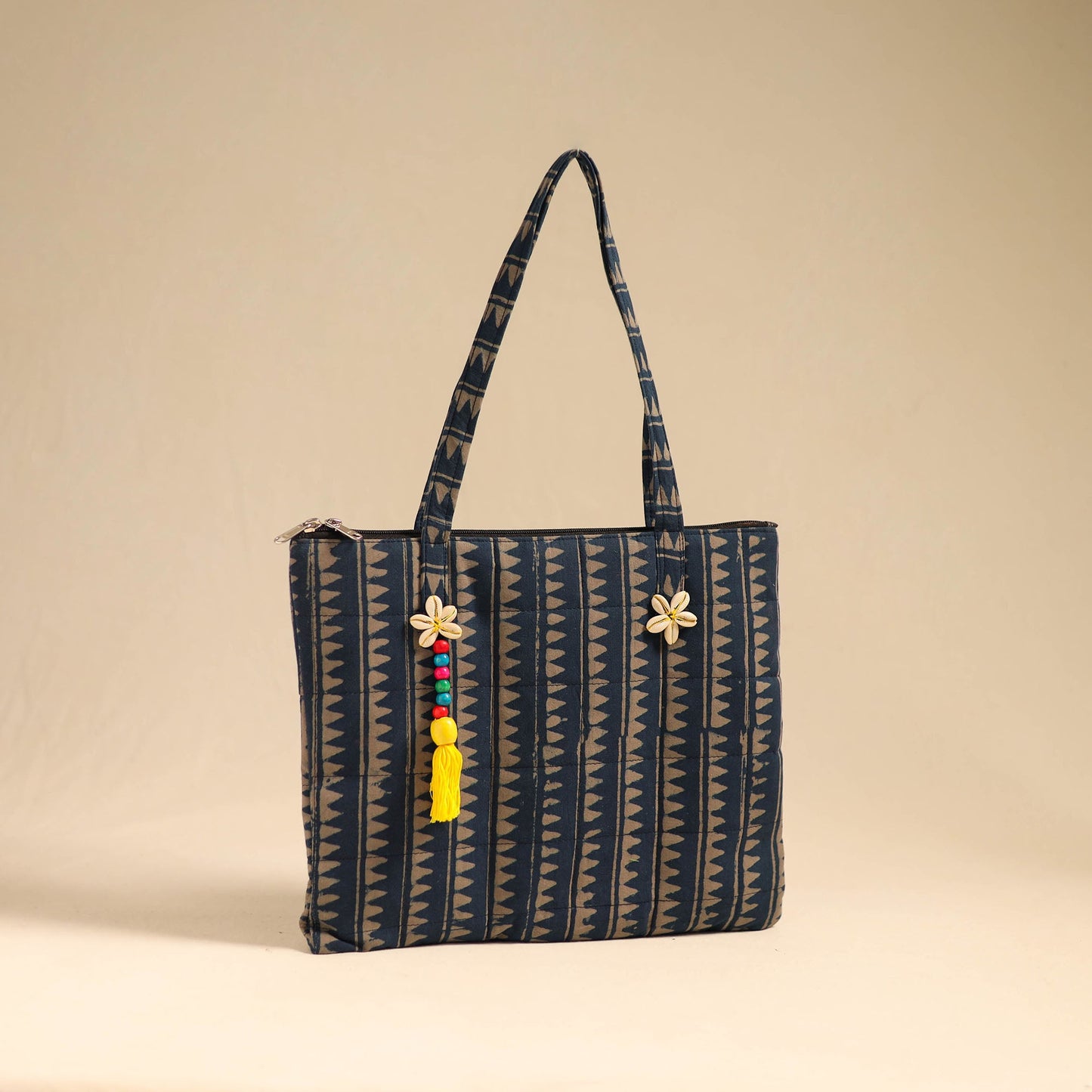 Blue Handcrafted Quilted Cotton Handbag