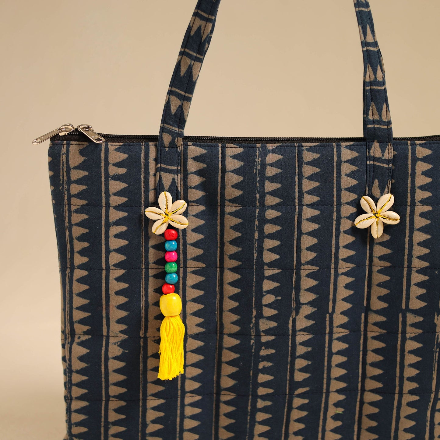 Blue Handcrafted Quilted Cotton Handbag