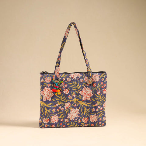 Blue Handcrafted Quilted Cotton Handbag