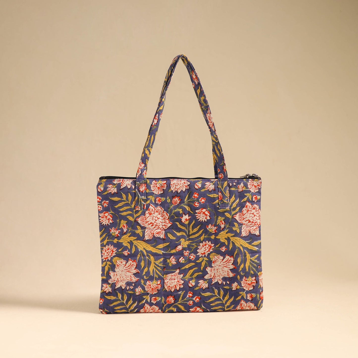 Blue Handcrafted Quilted Cotton Handbag