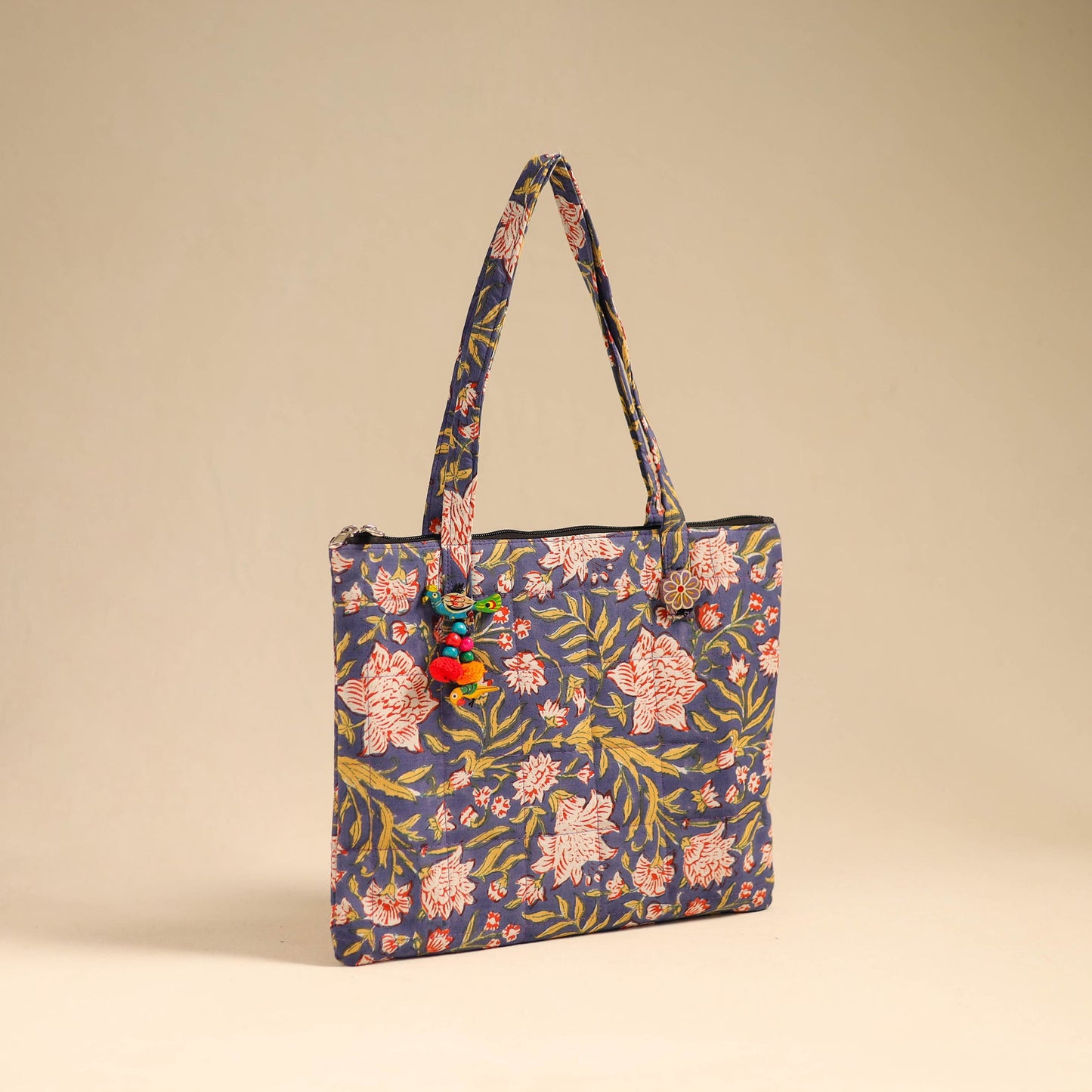 Blue Handcrafted Quilted Cotton Handbag