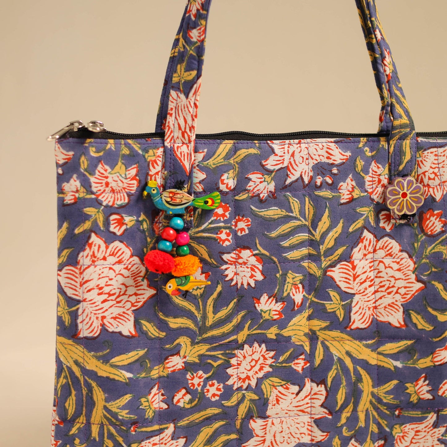 Blue Handcrafted Quilted Cotton Handbag