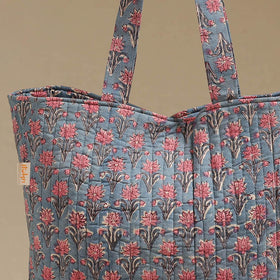 Handcrafted quilted sanganeri block printed fabric tote bag