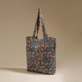 Handcrafted quilted sanganeri block printed fabric tote bag