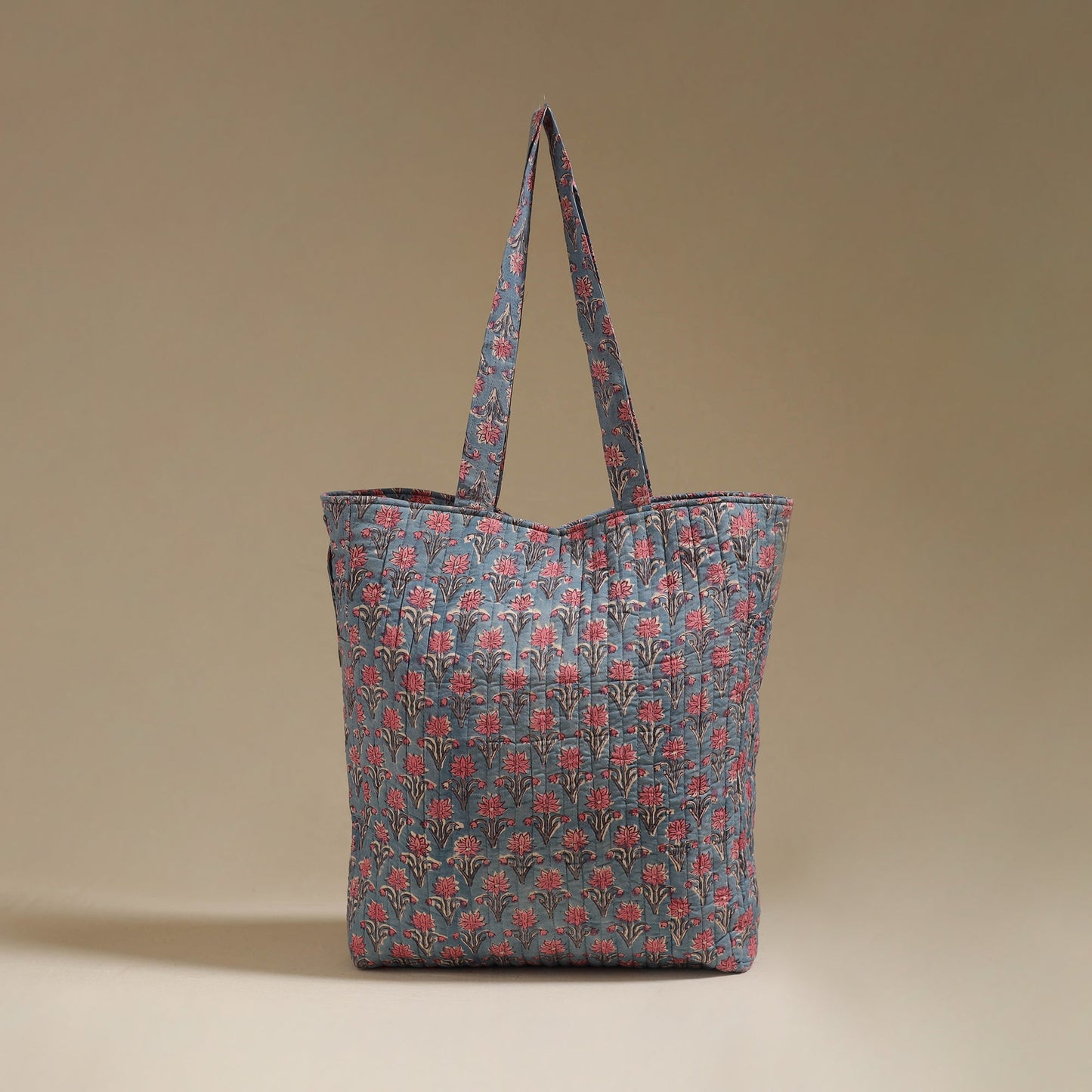 Handcrafted quilted sanganeri block printed fabric tote bag